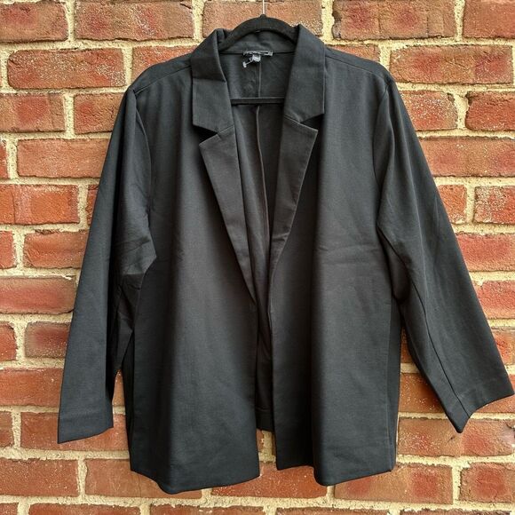 Eileen Fisher $278 Cotton Blend Ponte Notch Collar Blazer Jacket Black 1X NEW - Picture 2 of 10